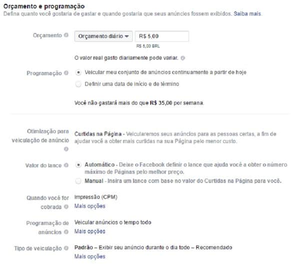 Orçamento no Facebook