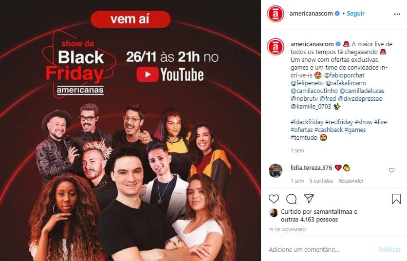 Campanha Patrocinada no Instagram da Americanas