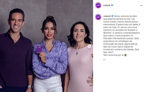 Anitta se junta ao Conselho de Administração do Nubank